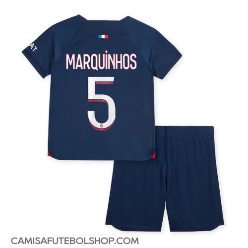Camisa de time de futebol Paris Saint-Germain Marquinhos #5 Replicas 1º Equipamento Infantil 2023-24 Manga Curta (+ Calças curtas)